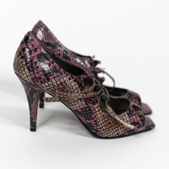 Ladies Nine West Pink Snake Skin Patterned Heels - Picture 3 of 6